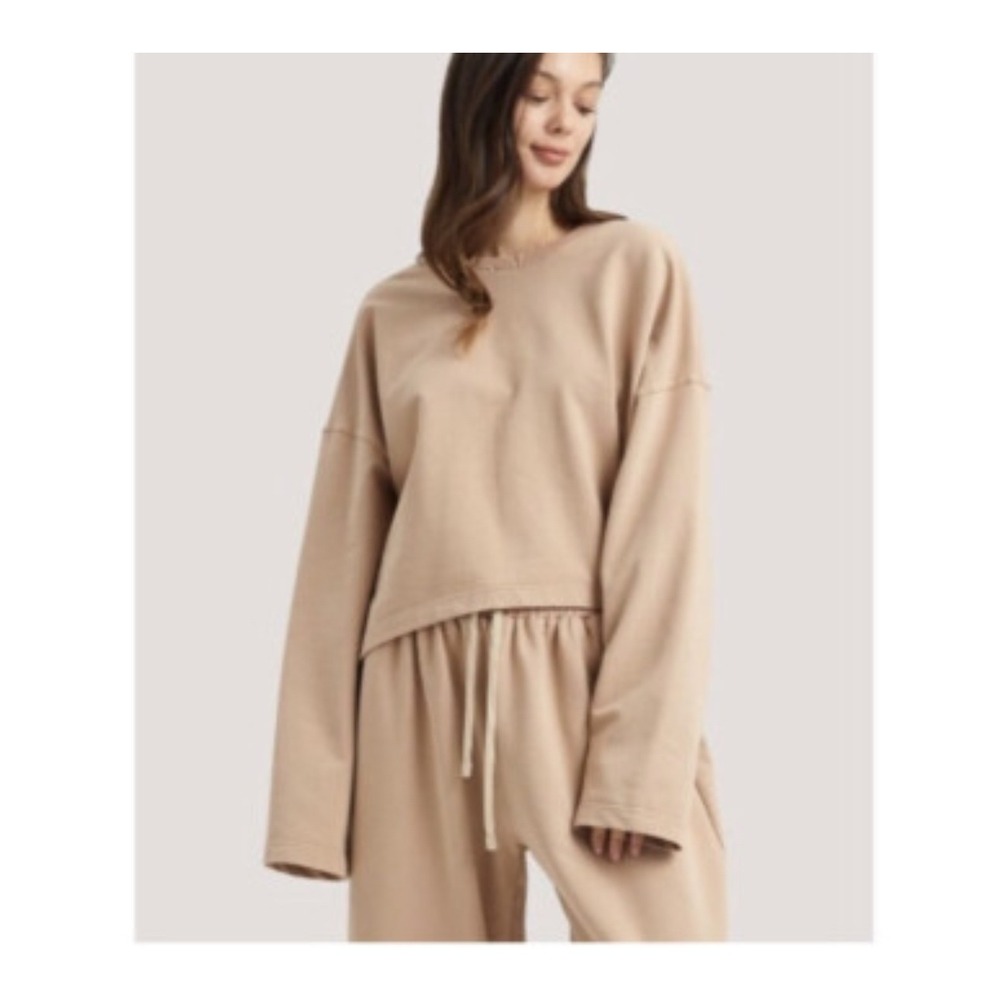 Nap loungewear repose crew neck oversized tan‎ sweatshirt 3X women's